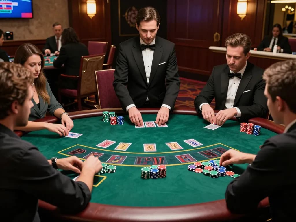 Excitement at Canadian online casinos as players engage with blackjack, colorful chips on felt.