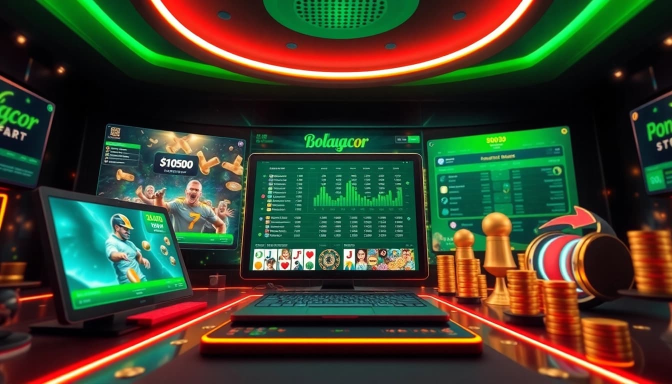 Experience bolagacor's thrilling online gambling scene with vibrant games and futuristic digital elements.