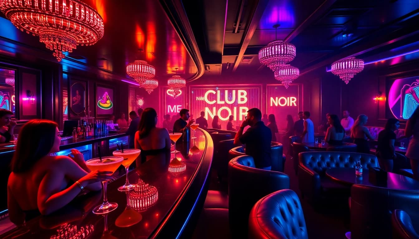 Night club sxm scene at Club Noir with vibrant lighting and lively atmosphere.