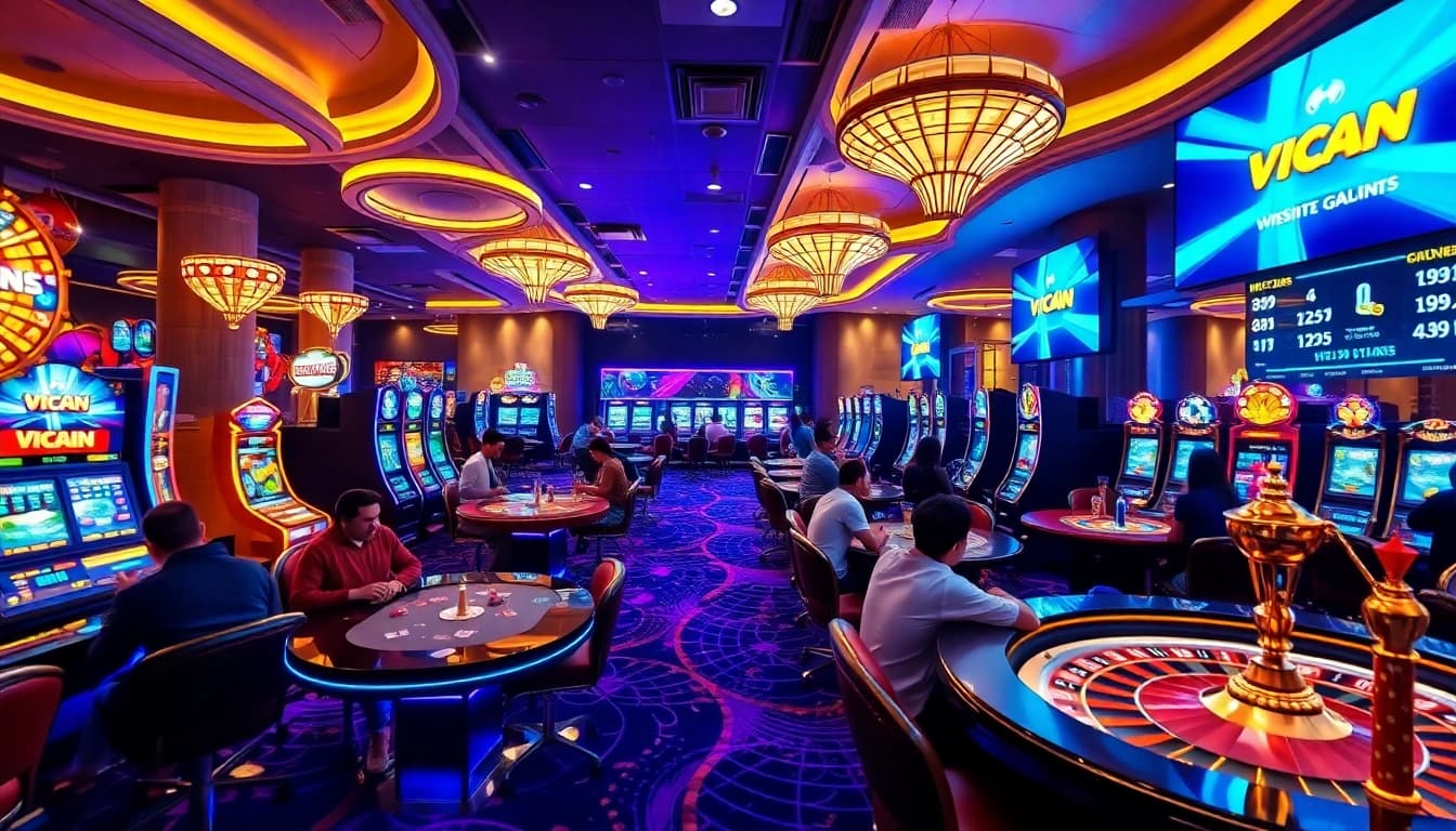 Experience the excitement of vicwin's online gaming with vibrant casino visuals.