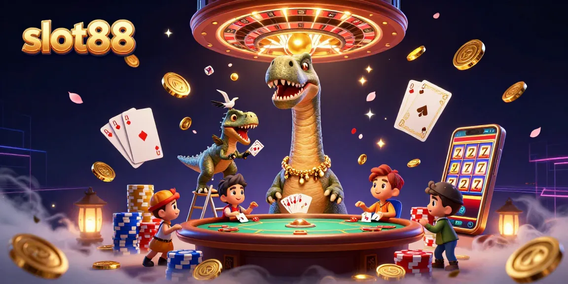 Slot88 menghadirkan keseruan bermain dengan karakter lucu dan elemen kasino penuh warna, dalam suasana kasino yang menggembirakan.