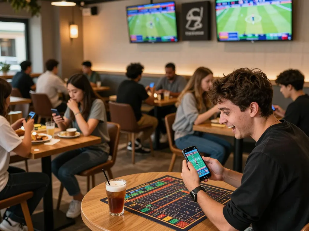 Experience thrilling bets at nhà cái 8xbet as friends engage in lively sports betting.