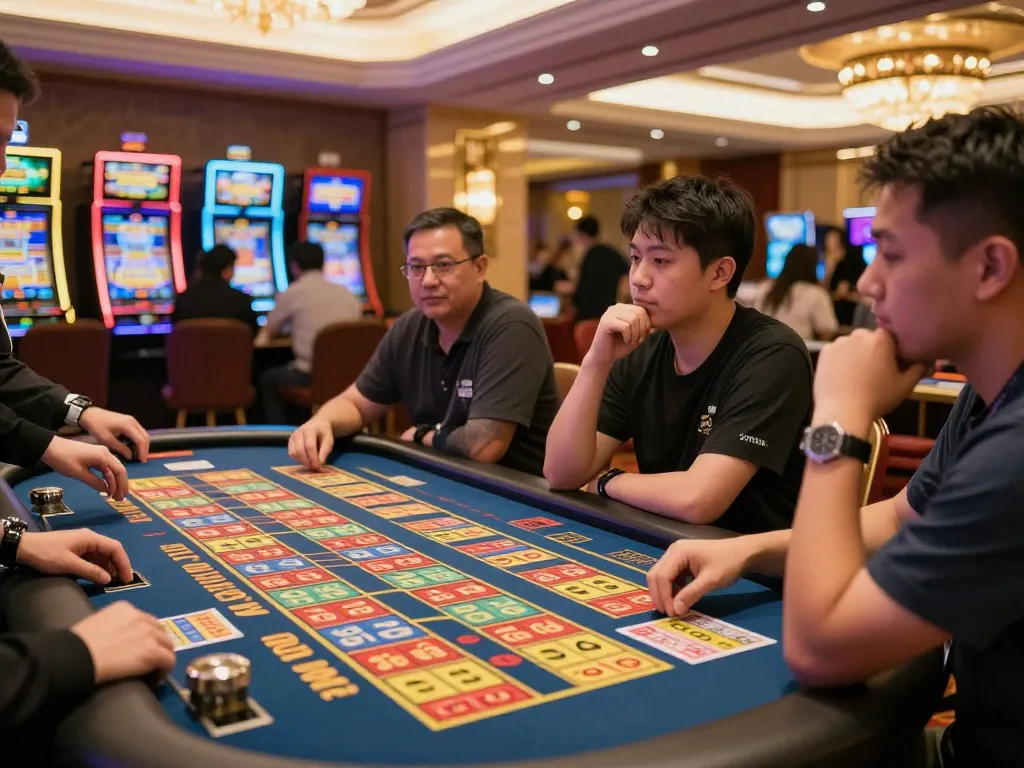 Players engaged in exciting toto 4D gameplay at a vibrant casino table.