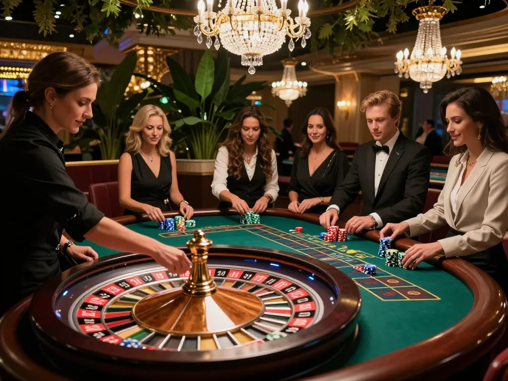 Players engaged at the roulette table at God55vn casino, showcasing excitement and strategy.