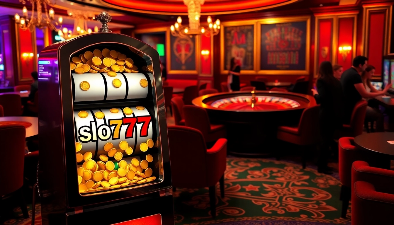 Enjoying a thrilling win on the slot777 machine in a luxurious casino environment.