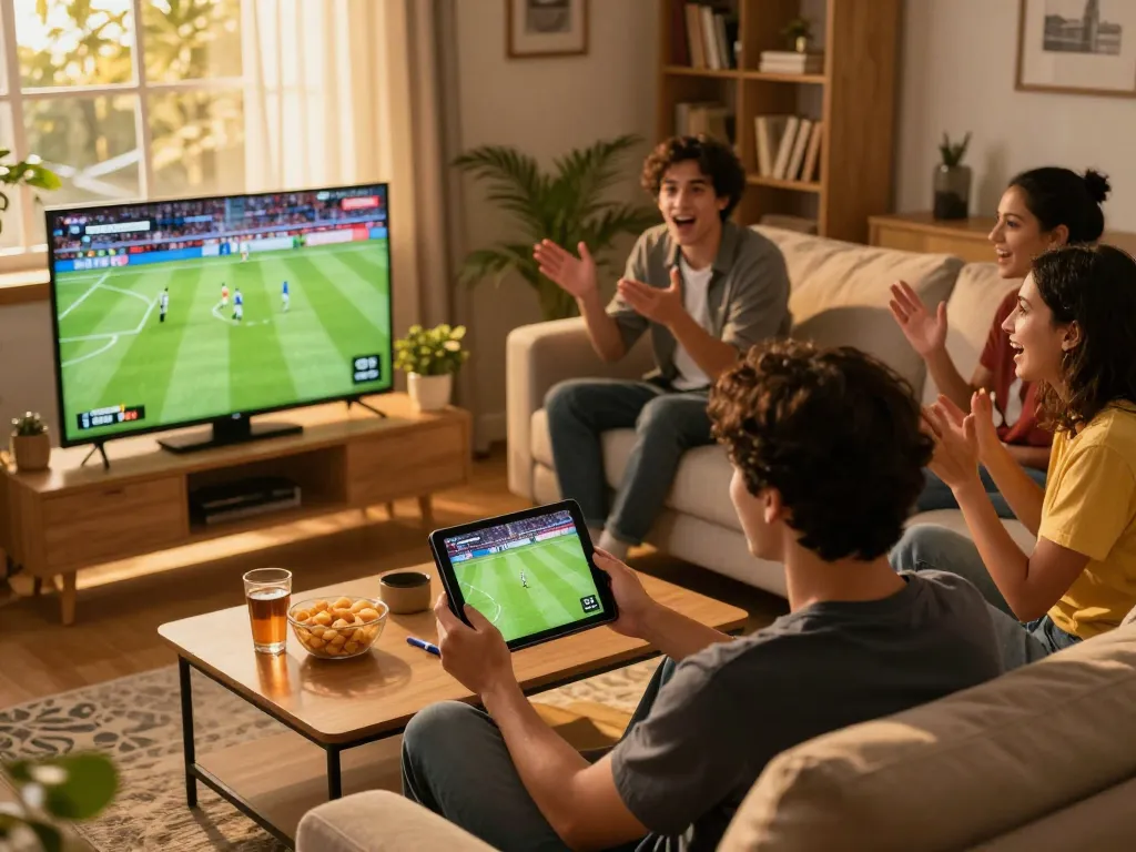 Engaging with a football stream Cakhiatv while enjoying a cozy home atmosphere during a live match.