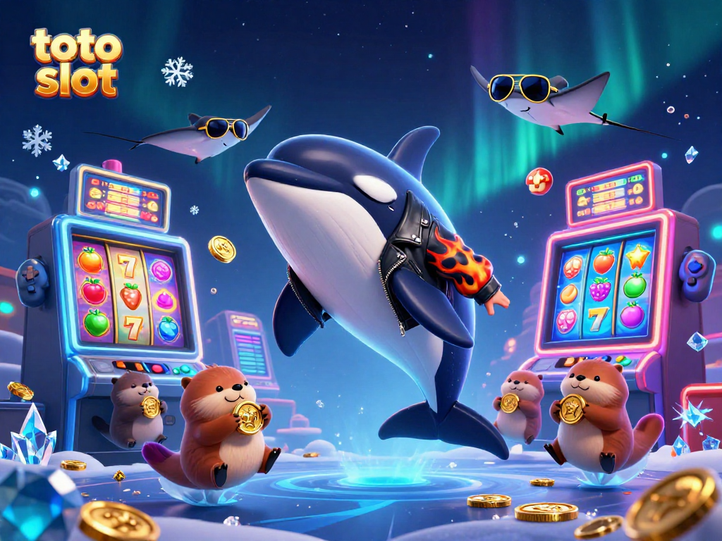 Experience thrilling wins at toto slot with vibrant 3D characters in a lively casino atmosphere.