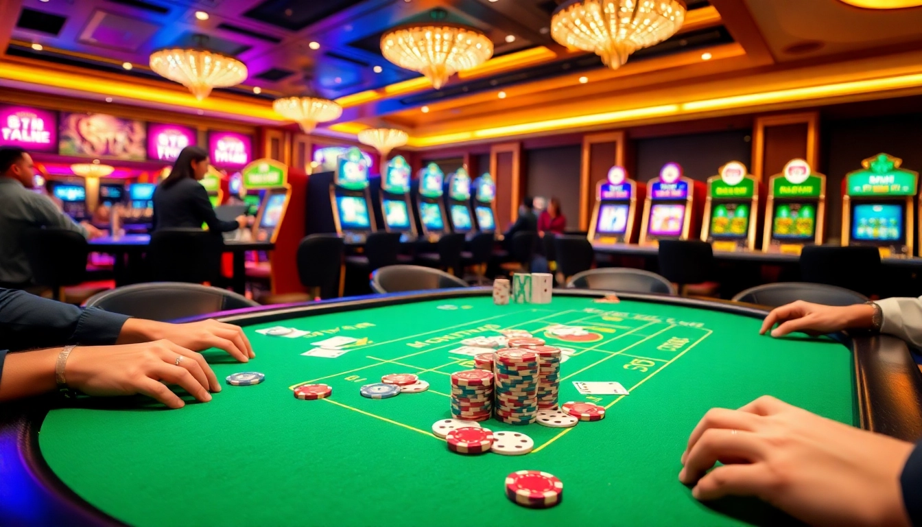 Experience the thrill of 68 game bài at a high-stakes casino table with vibrant colors and luxury.