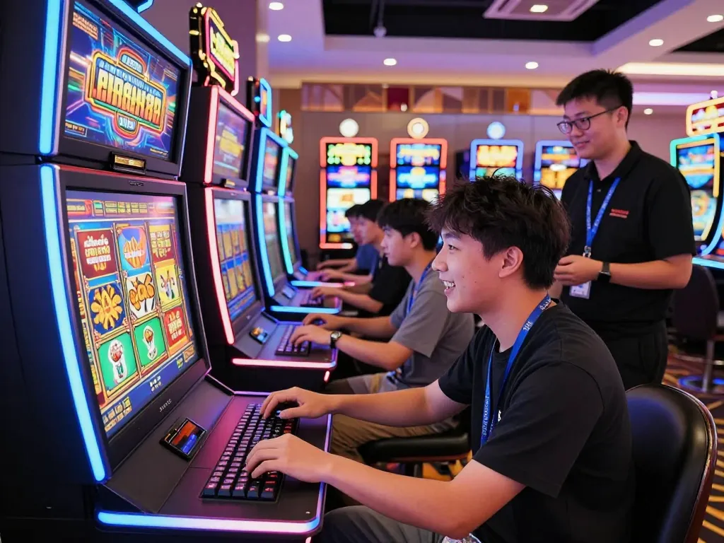 Suasana menarik pemain menikmati laoban188 slot online di lingkungan kasino modern dengan tampilan yang cerah dan layanan yang ramah.