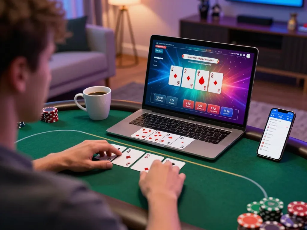 Experience thrilling online gaming with sun win poker strategies in a cozy living room.
