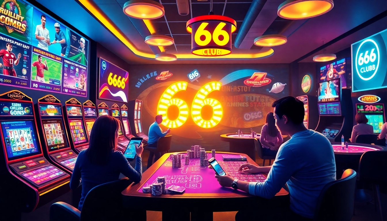 Vibrant scene of the 66 club online gaming environment with dynamic graphics and excited players.