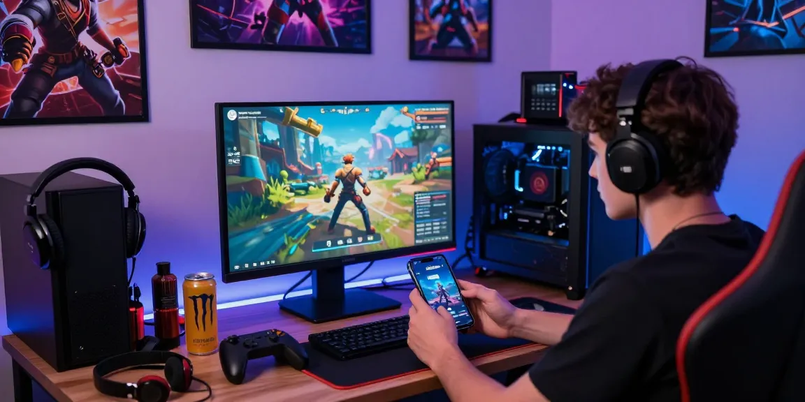 Raja Game login on mobile device in a vibrant gaming setup with colorful decor and accessories.