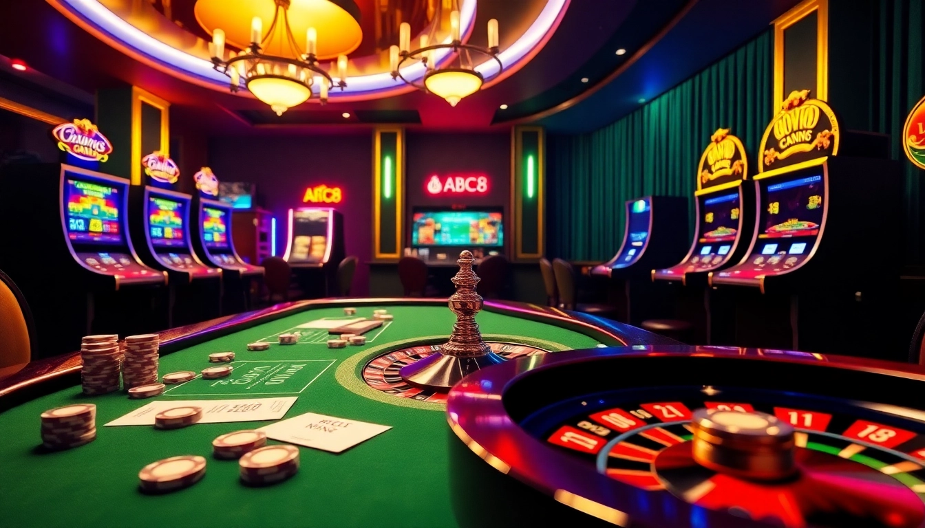 Exciting gameplay on ABC8's online casino showcasing vibrant tables and engaging slot machines.