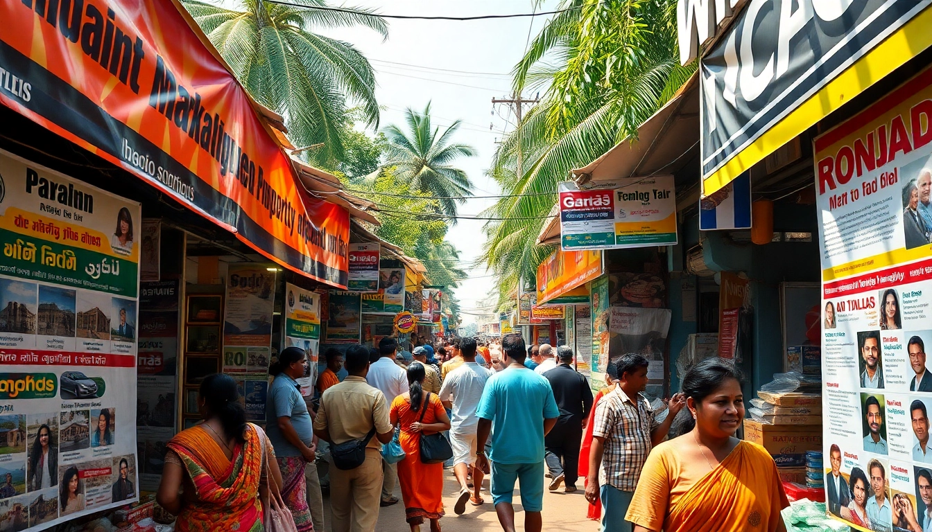 Lanka Ad marketplace scene featuring vibrant vendor stalls in Sri Lanka.