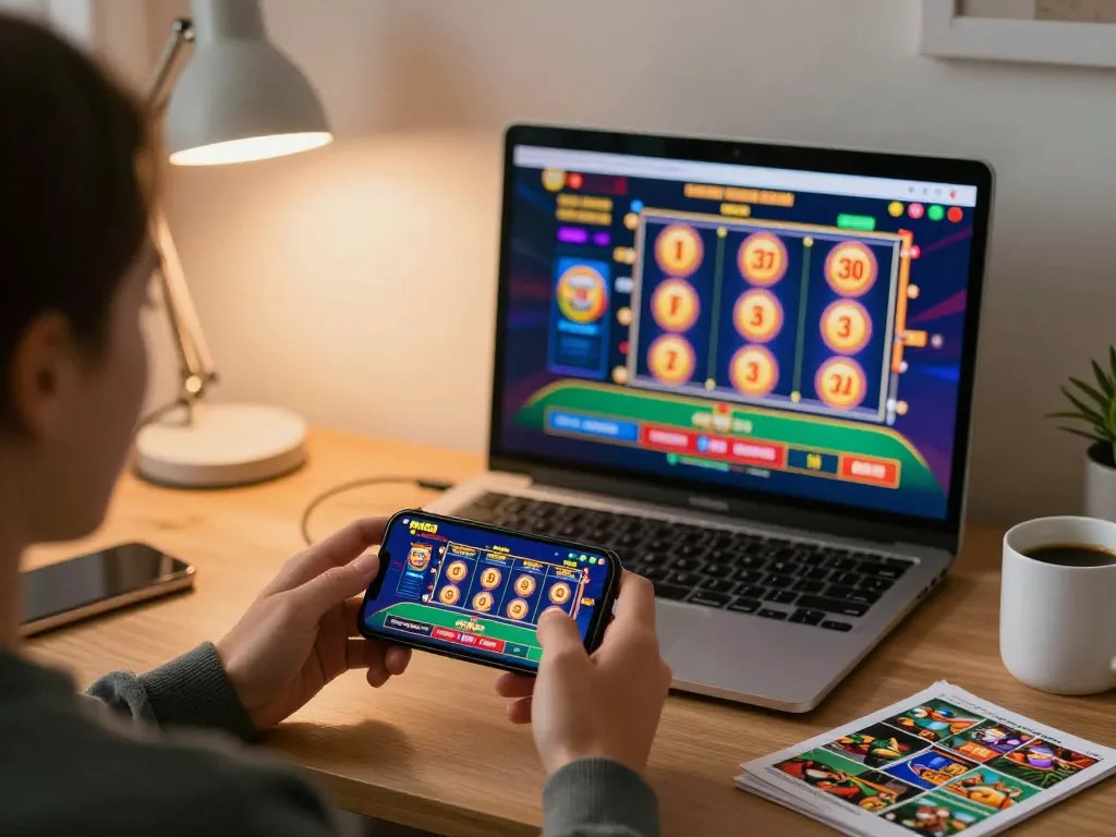 Engaging online gaming moment with nk88 app displayed on mobile, illustrating casual home gambling