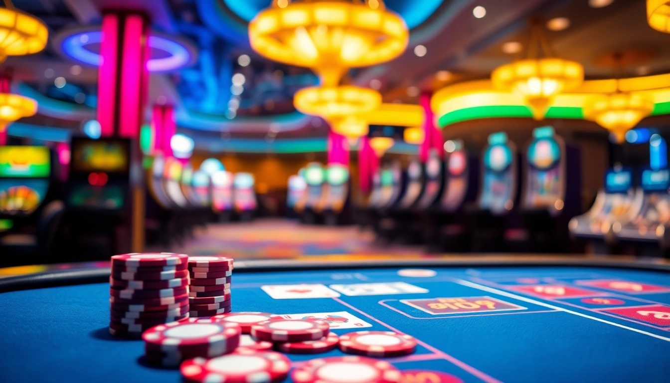 Spiele casino online spiele an einem beleuchteten Spieltisch in einem luxuriösen Ambiente.
