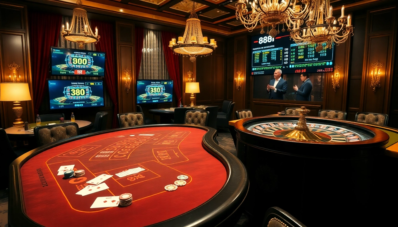 Players engaging at a luxurious 88I casino table with exclusive games and vibrant chips.