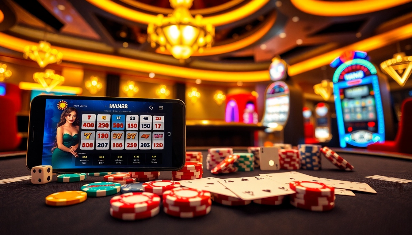 Experience the thrill of gambling at Man88 with vibrant casino elements and exciting gaming.