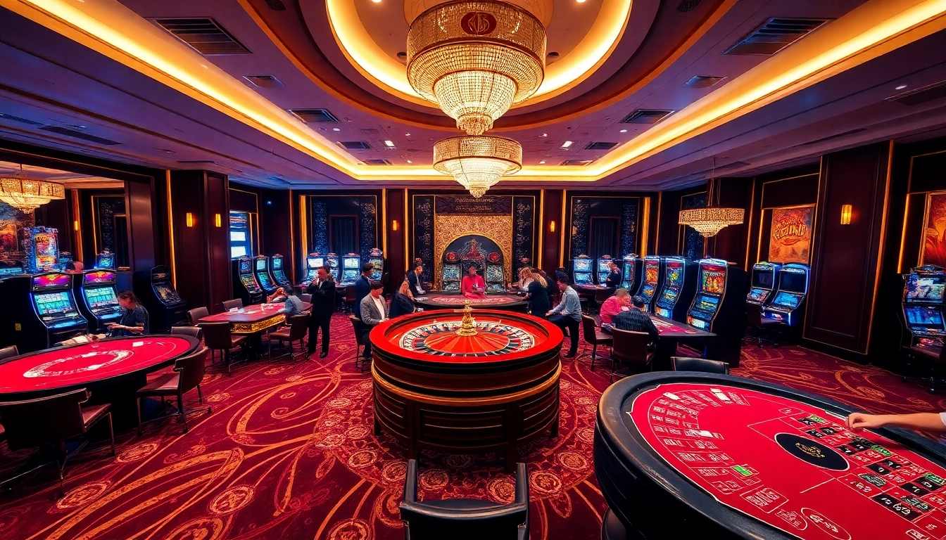 Exciting gambling atmosphere at https://789winss.net featuring roulette, poker, and slot machines.