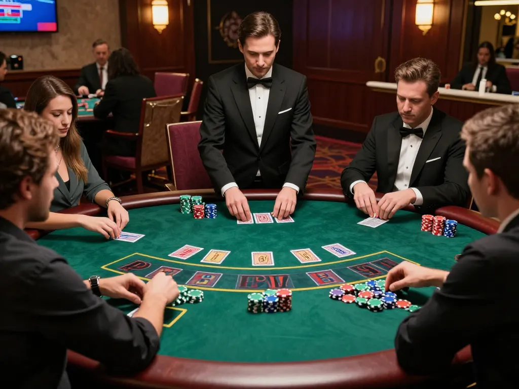 Excitement at Canadian online casinos as players engage with blackjack, colorful chips on felt.