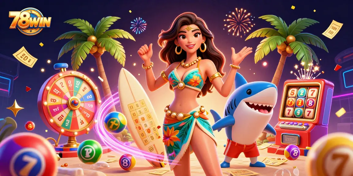 Interact with thrilling gaming elements at 78WIN with exciting lottery balls, slots, and vibrant visuals.