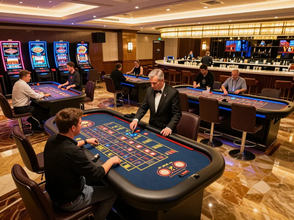 vin88 players engaging at roulette table in vibrant casino atmosphere, emphasizing dynamic gambling experience