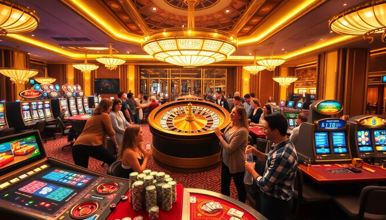 Experience the excitement of gambling with Bomwin's vibrant casino atmosphere featuring roulette and slot machines.