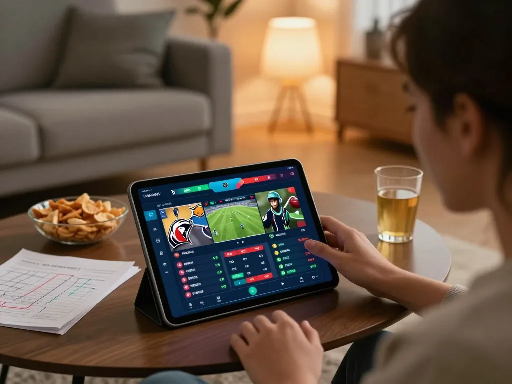 Enjoying a thrilling sports betting experience on king33 app from home while analyzing team stats.