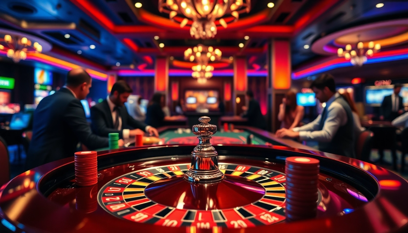 Spvtoto menyajikan suasana kasino yang energik dengan pemain terlibat dalam permainan roulette.