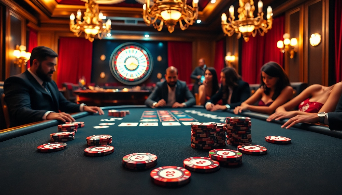 Engage with VB88 poker chips and a bustling casino scene featuring high-stakes gambling.