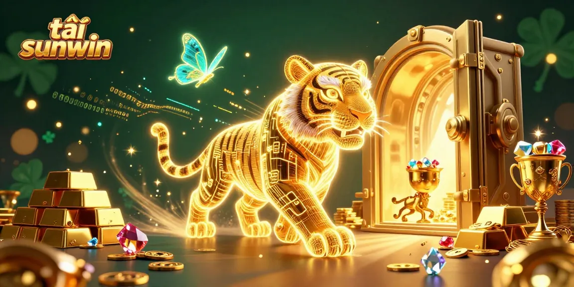 Play the exciting tải sunwin game, featuring a glowing golden tiger in a vibrant digital casino atmosphere.
