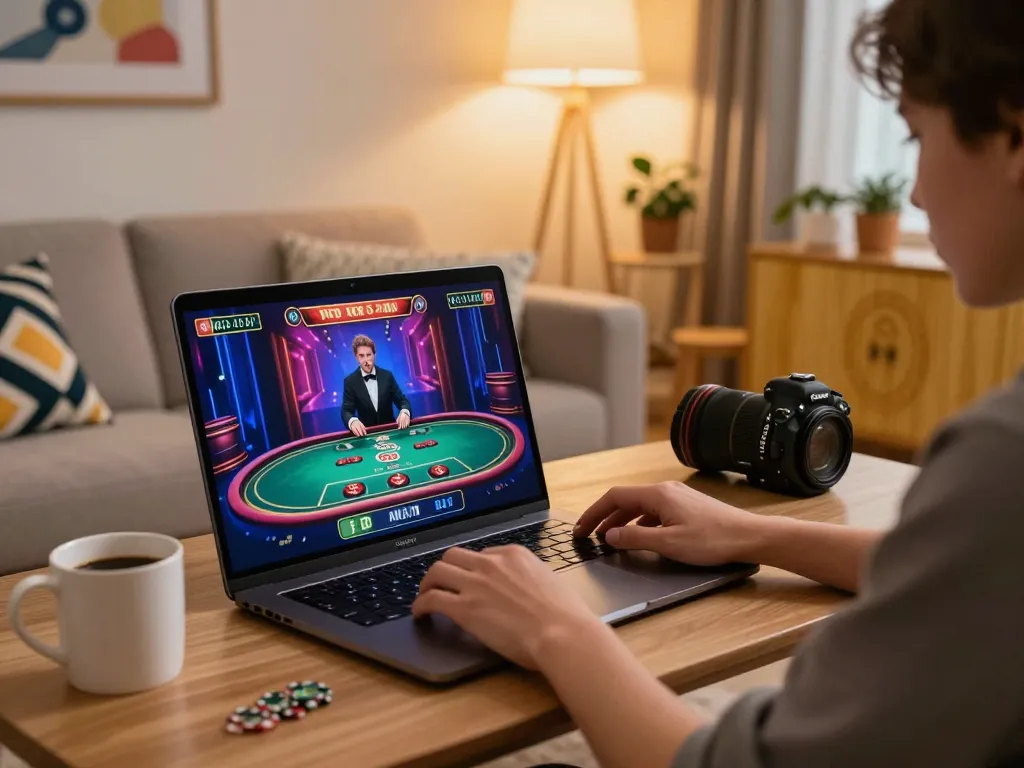 Player immersed in online gaming at home, showcasing the excitement of sc88vn live casino experience.