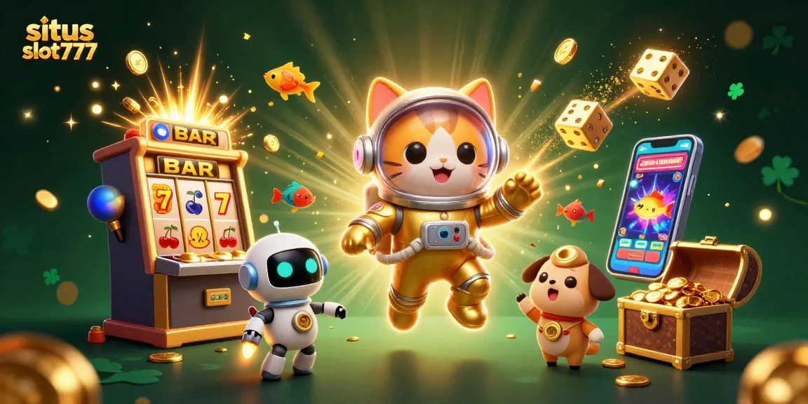 Menangkan jackpot situs slot777 dengan gambar mesin slot, kucing astronot, dan anjing robot