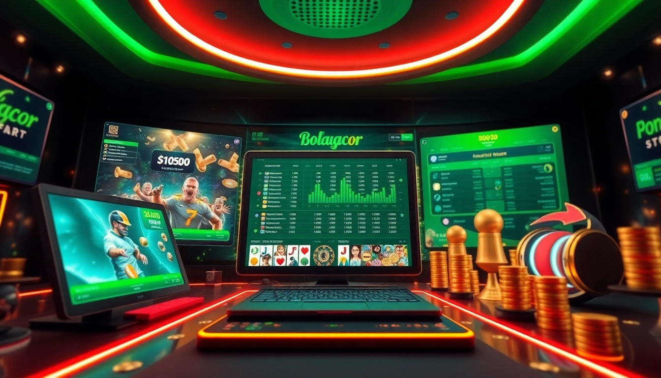 Experience bolagacor's thrilling online gambling scene with vibrant games and futuristic digital elements.