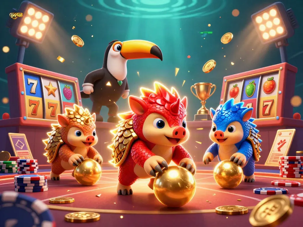 GWP168 menghadirkan keseruan bermain slot dengan pangolin berarmor melawan di arena casino.