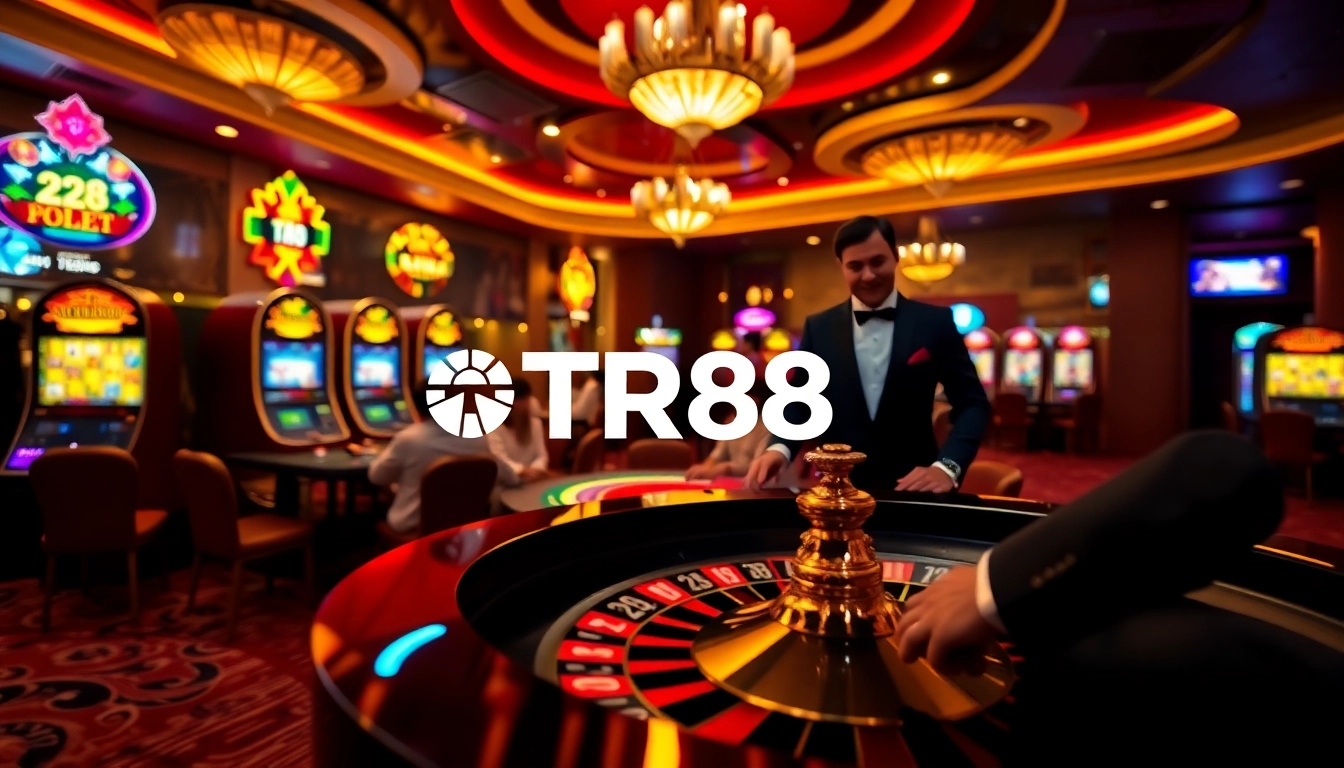 Experience the thrill of gambling at TR88 with exciting poker games and vibrant casino visuals.