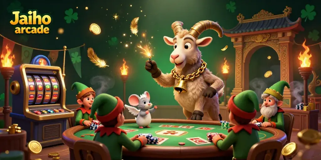 Engage with the thrilling Jaiho arcade casino experience amidst animated characters and captivating gaming elements.