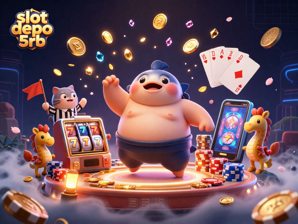 Experience the thrill of slot depo 5rb with vibrant characters and dynamic casino elements in a 3D scene.