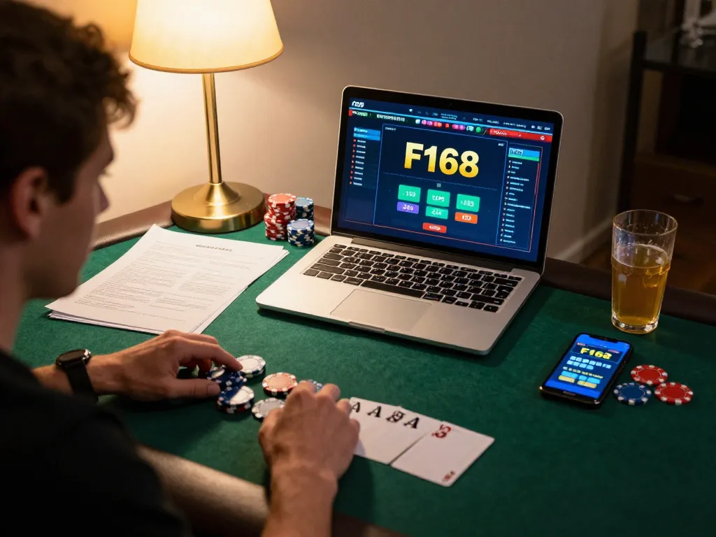 Playing F168 poker online with a focus on strategy and comfort in a cozy home environment