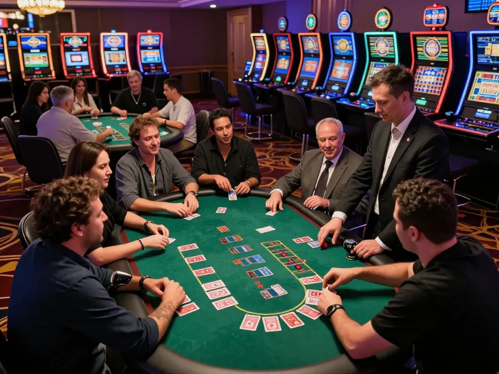 Players enjoying an exciting blackjack game at 789win's upscale casino floor