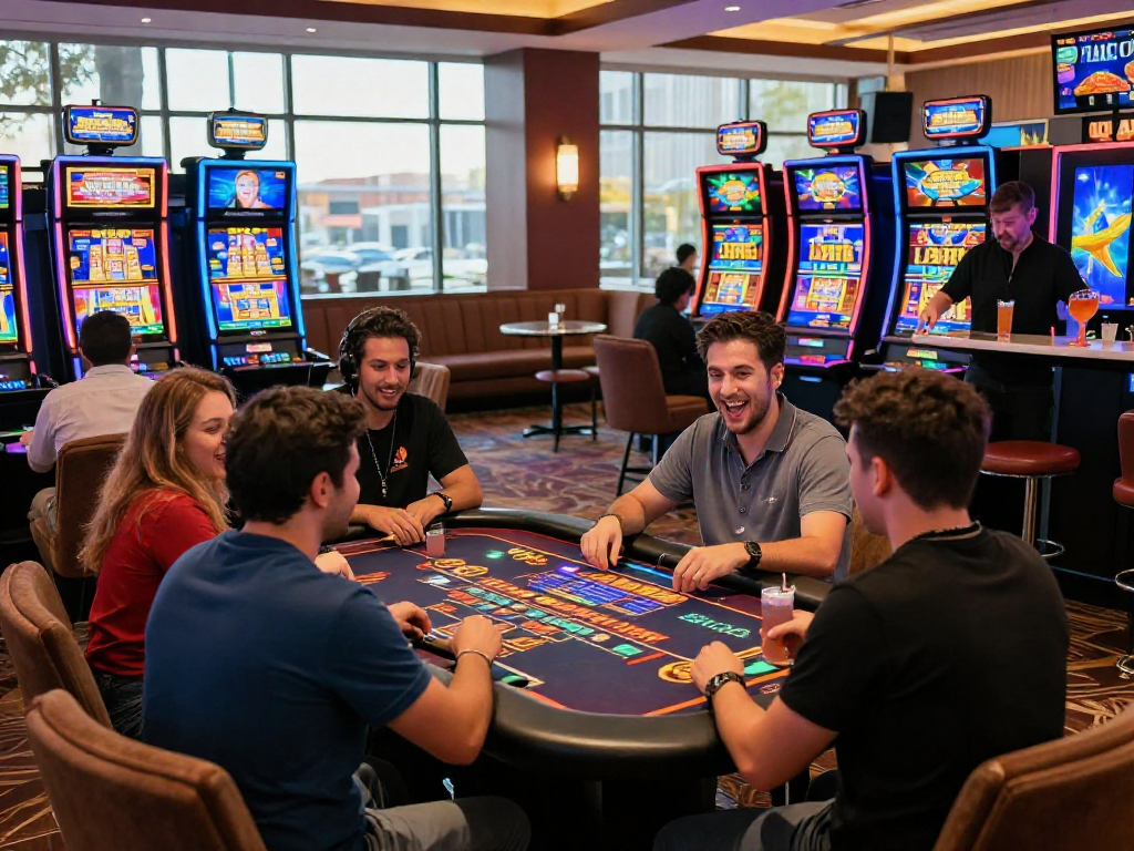 Players enjoying diverse games at vibrant USA online casinos for UK players at https://giraffedays.com.