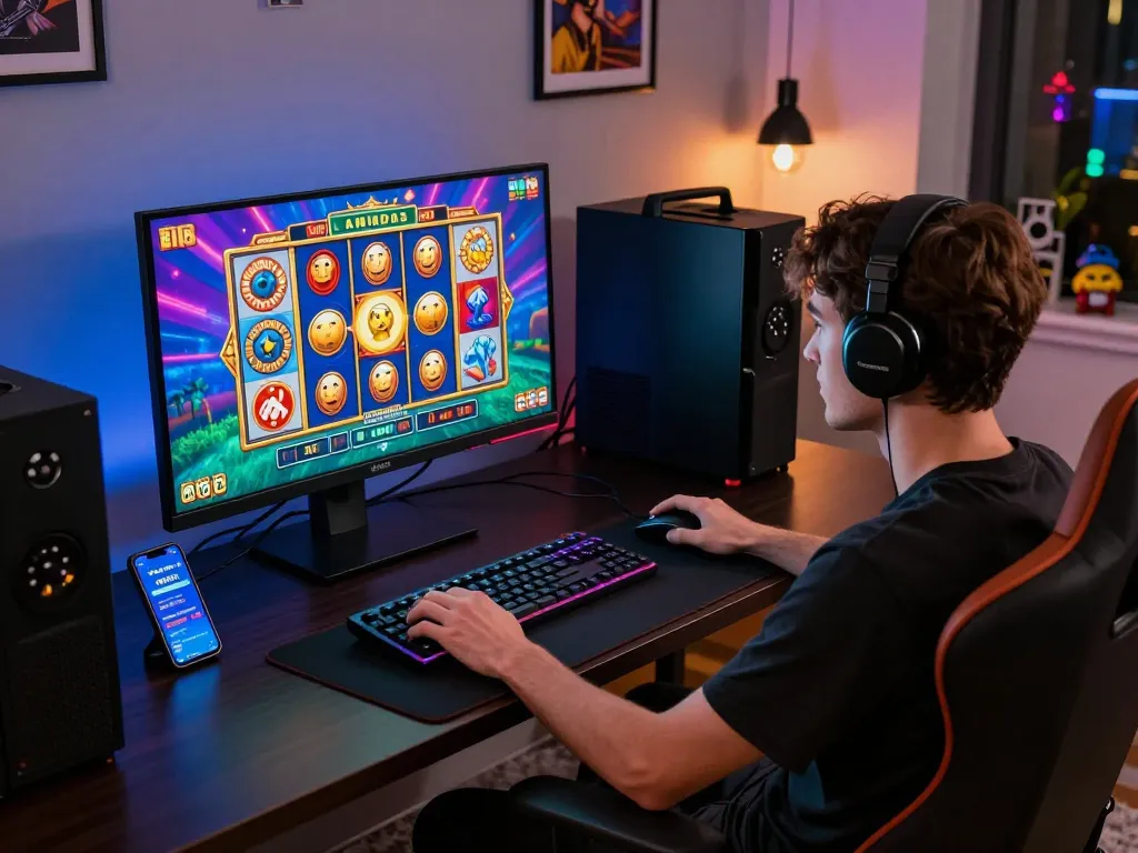 Engaging online gaming setup showcasing situs gacor slot experience with colorful graphics and immersive atmosphere.