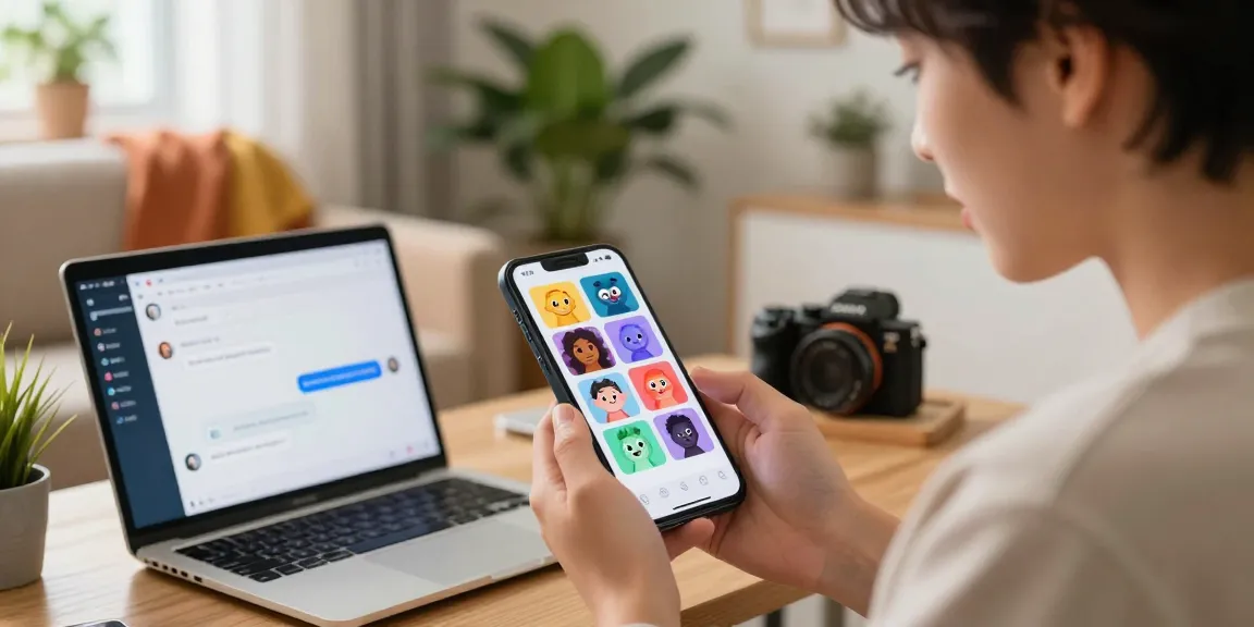 User interacting with Crushon AI chatbots on smartphone, vibrant character avatars displayed, cozy room ambiance.