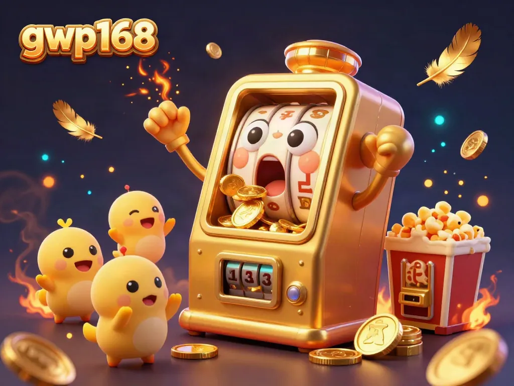 Mesin slot gwp168 yang menang jackpot dengan koin berhamburan, mendemonstrasikan keseruan permainan.