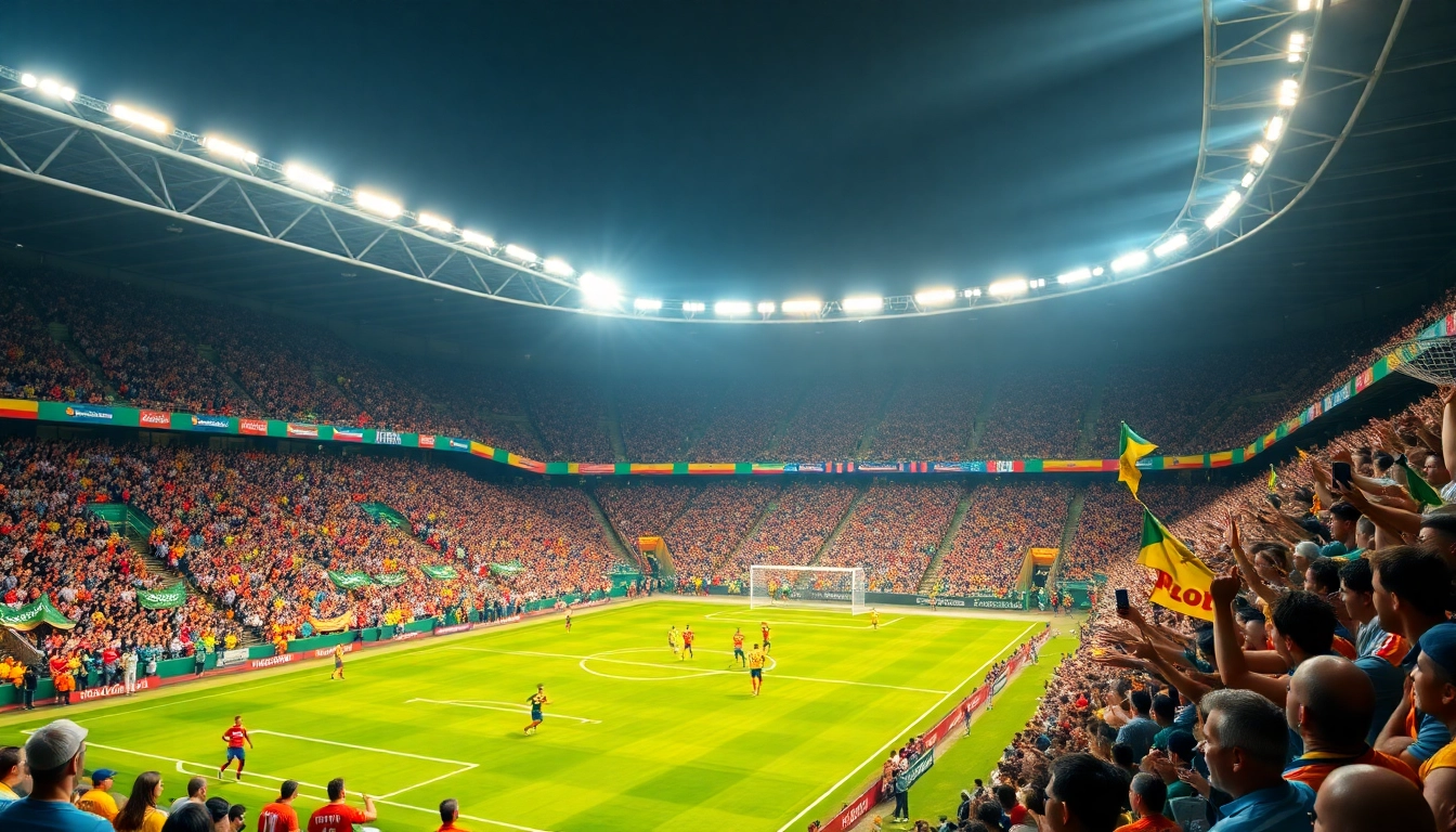 Trực tiếp bóng đá captivating moment from a vibrant stadium filled with cheering fans.
