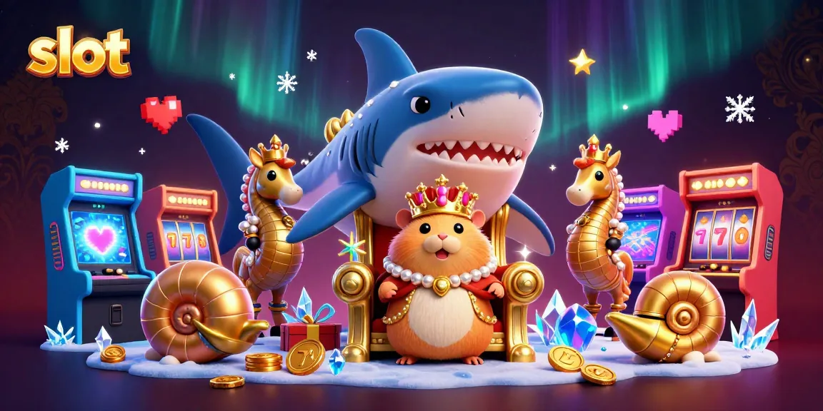 Spin slots in a vibrant casino scene with a golden hamster king and arcade machines.