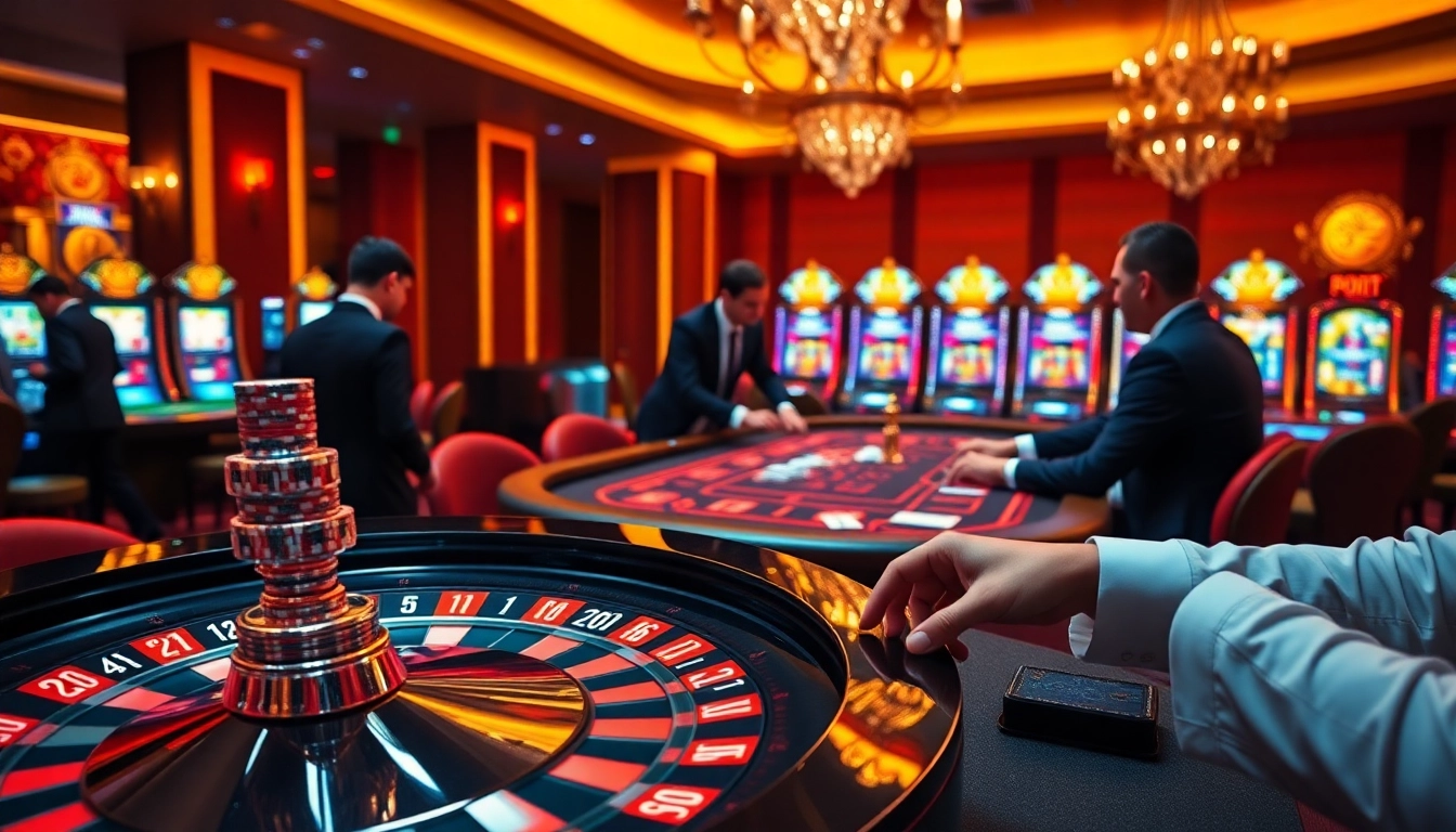 Experience the excitement of playing at 6L777 CLUB with vibrant casino tables and poker chips.