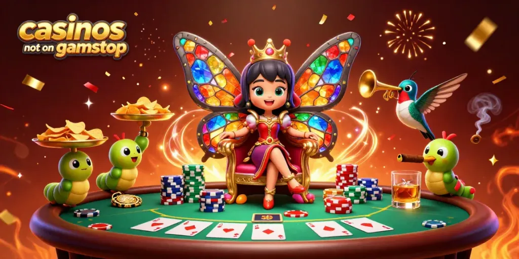 Experience excitement at casinos not on gamstop with poker chips and vibrant casino elements.