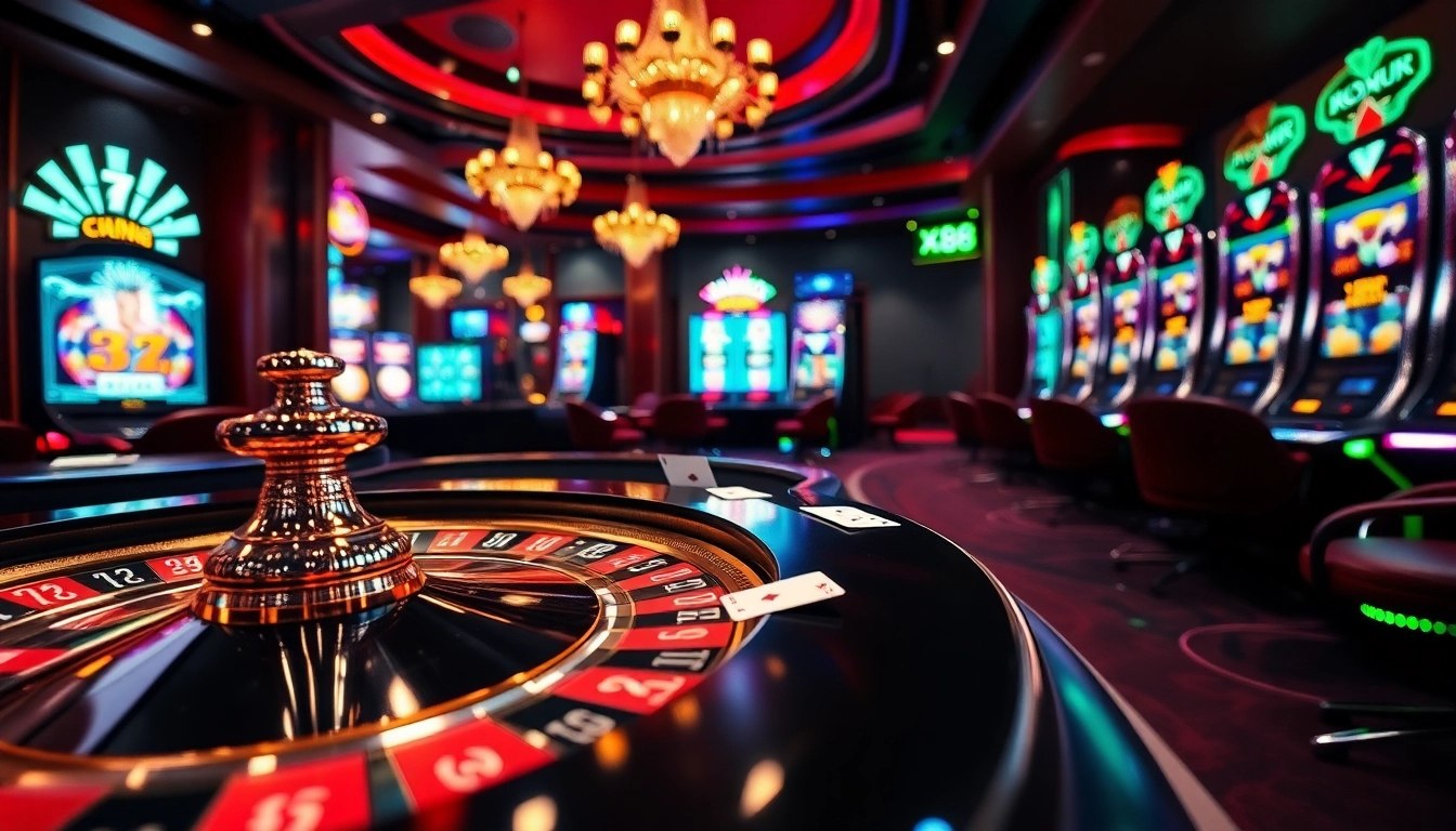 Experience the thrill at XX88 with dynamic casino visuals, showcasing poker, roulette, and slot excitement.