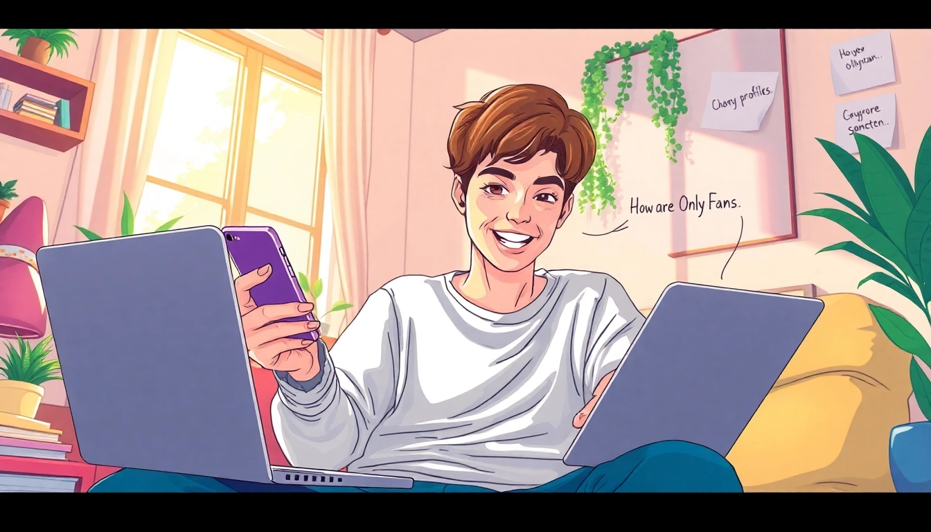 Engaging young adult exploring how to search OnlyFans online in a cozy workspace.